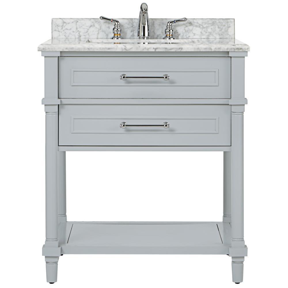 Aberdeen 24 in. W x 20 in. D Bath Vanity in White with Carrara Marble Top with White Sink - Super Arbor