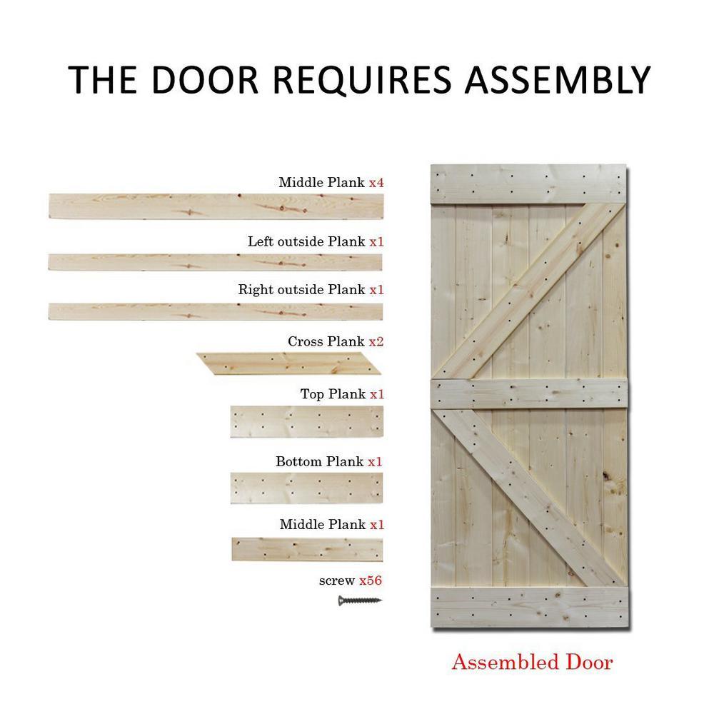 72 in. x 84 in. Unfinished Solid Core Knotty Pine Sliding Barn Door with Hardware Kit - Super Arbor
