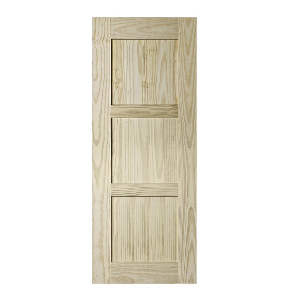 33 in. x 84 in. Shaker Unfinished 3-Panel Clear Pine Interior Barn Door Slab - Super Arbor