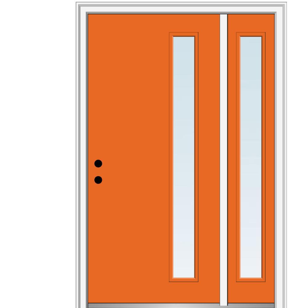 51 in. x 81.75 in. Viola Clear Low-E Left-Hand Inswing 1-Lite Midcentury Painted Steel Prehung Front Door with Sidelite - Super Arbor