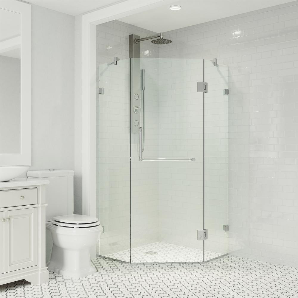 Piedmont 36.125 in. x 73.375 in. Frameless Neo-Angle Hinged Corner Shower Enclosure in Brushed Nickel with Clear Glass - Super Arbor
