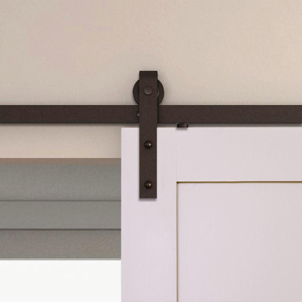 78 in. Soft Close Espresso Solid Steel Sliding Rolling Barn Door Hardware Kit for Single Wood Doors - Super Arbor