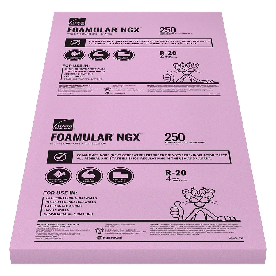 4 Rigid Insulation Owens Corning FOAMULAR NGX 250 XPS Rigid Foam Insulation Board 4 in. x ...