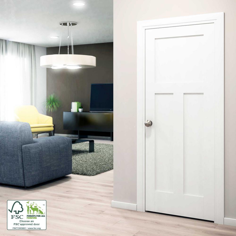 30 in. x 80 in. x 1-3/8 in. Shaker White Primed T-Shape 3-Panel Solid Core Wood Interior Slab Door - Super Arbor