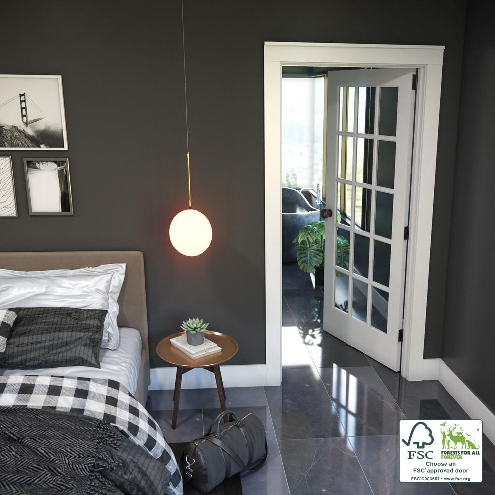 28 in. x 80 in. Clear Glass 15-Lite True Divided White Finished Solid French Interior Door Slab - Super Arbor