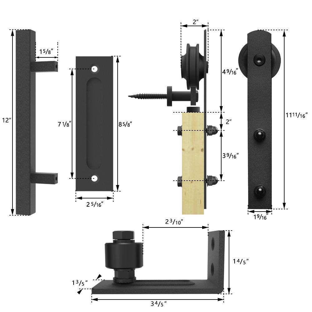 8 ft./96 in. Black Steel Straight Sliding Barn Door Track and Hardware Kit with 12 in. Square Handle and Floor Guide - Super Arbor