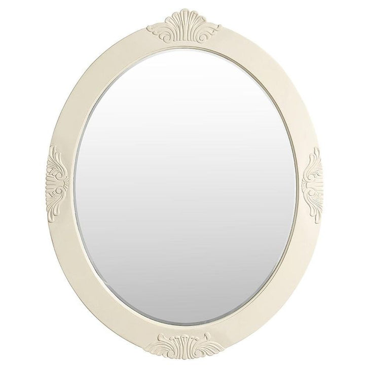 30 in. W x 38 in. H Framed Oval Beveled Edge Bathroom Vanity Mirror in antique white