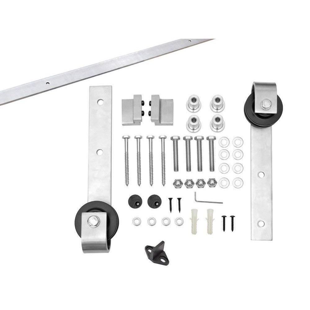 K Series 30 in. x 84 in. White Knotty Pine Wood Interior Sliding Barn Door with Stainless Steel Hardware Kit - Super Arbor