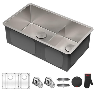 Standart PRO Undermount Stainless Steel 16-Gauge 32 in. 60/40 Double Bowl Kitchen Sink - Super Arbor