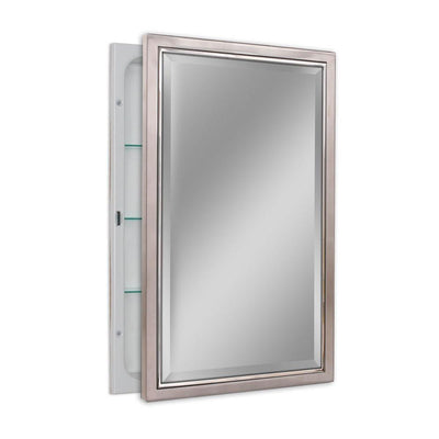 16 in. W x 26 in. H x 5 in. D Classic Framed Single Door Recessed Bathroom Medicine Cabinet in Brush Nickel and Chrome - Super Arbor