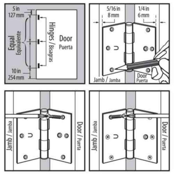4 in. Solid Brass Square Corner Security Door Hinge