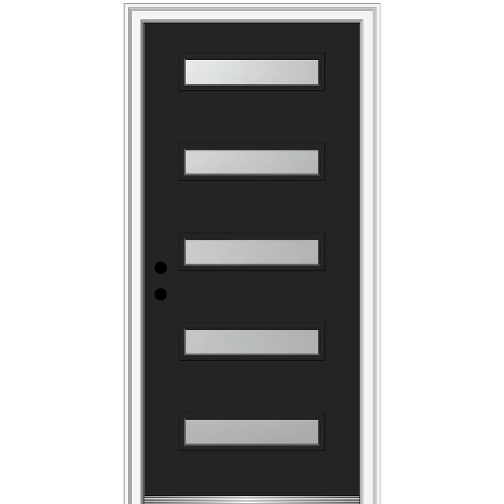 36 in. x 80 in. Davina Right-Hand Inswing 5-Lite Frosted Glass Painted Steel Prehung Front Door on 4-9/16 in. Frame - Super Arbor