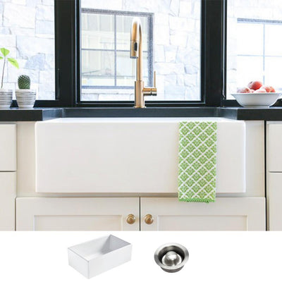 Bradstreet II Farmhouse Fireclay 30 in. Single Bowl Kitchen Sink in Crisp White with Disposal Drain - Super Arbor