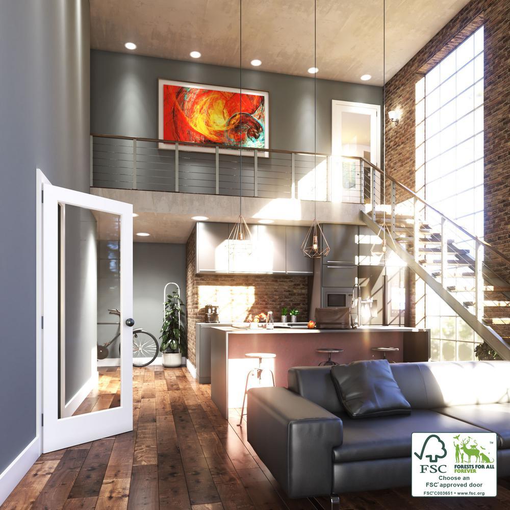 28 in. x 80 in. 1-Lite Clear Glass True Divided White Finished Solid Core Wood French Interior Door Slab - Super Arbor