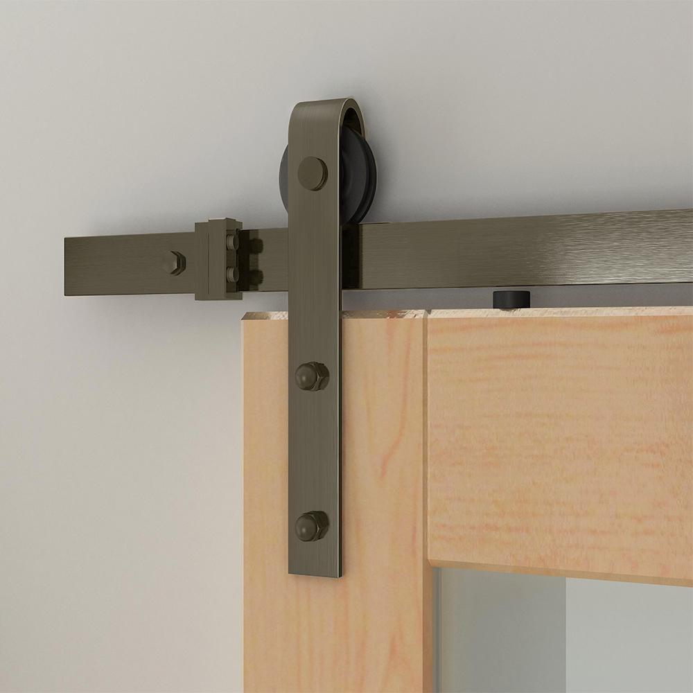 Hook Strap Antique Brass Rolling Barn Door Hardware Kit with 2-3/4 in. Wheel - Super Arbor