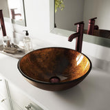 Glass Vessel Bathroom Sink in Gray Onyx and Seville Faucet Set in Matte Black - Super Arbor