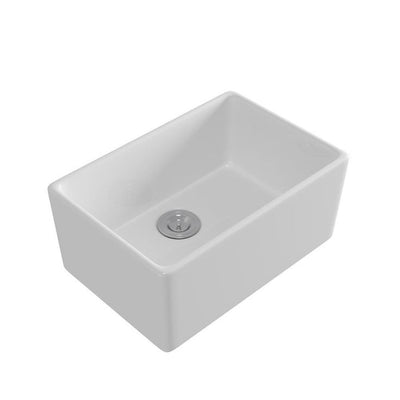 White Ceramic 24 in. Rectangular Single Bowl Farmhouse Apron Kitchen Sink with Grid and Strainer