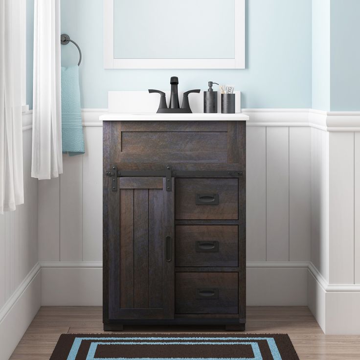 Style Selections Morriston 24-in Distressed Java Undermount Single Sink Bathroom Vanity with White Engineered Stone Top