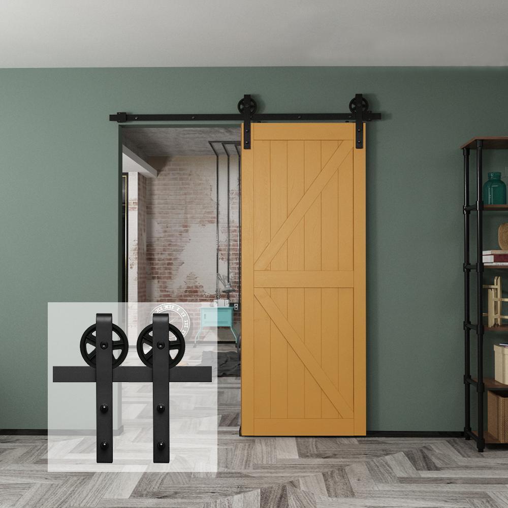 6.6 ft./79 in. Black Sliding Barn Door Track and Hardware Kit with Bigwheel J Shape Hanger for Single Door - Super Arbor