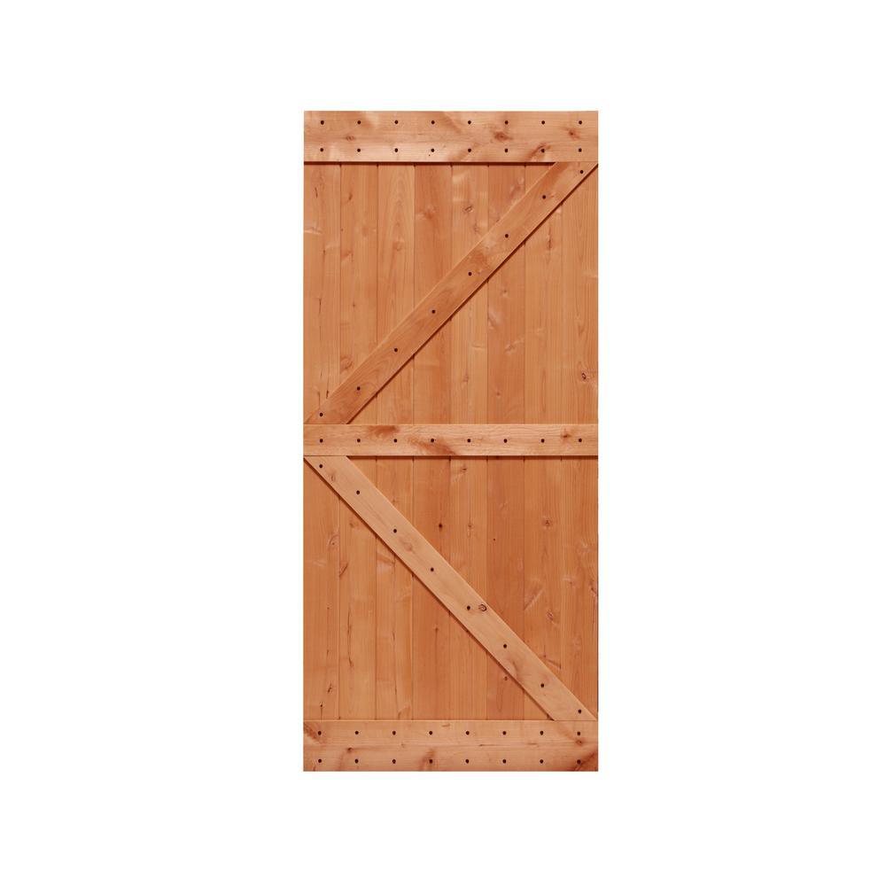 32 in. x 84 in. Ready-to-Assemble British Brace Hardwood Interior Sliding Barn Door Slab with Hardware Kit - Super Arbor