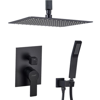 1-Spray Patterns with 2.38 GPM 12 in. Ceiling Mount Dual Shower Heads with Rough-In Valve Body and Trim in Matte Black - Super Arbor