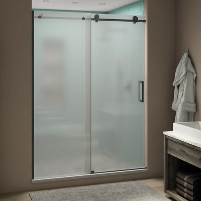 Coraline XL 60 - 64 in. x 80 in. Frameless Sliding Shower Door with Ultra-Bright Frosted Glass in Matte Black - Super Arbor