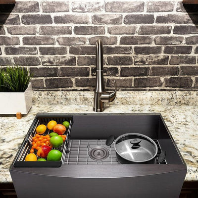 Matte Black Finished Stainless Steel 33 in. x 22 in. Single Bowl Farmhouse Apron Mount Kitchen Sink with Accessories