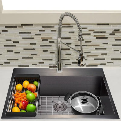 Matte Black Finish Stainless Steel 33 in. x 22 in. Single Bowl Drop-in Kitchen Sink with Accessories
