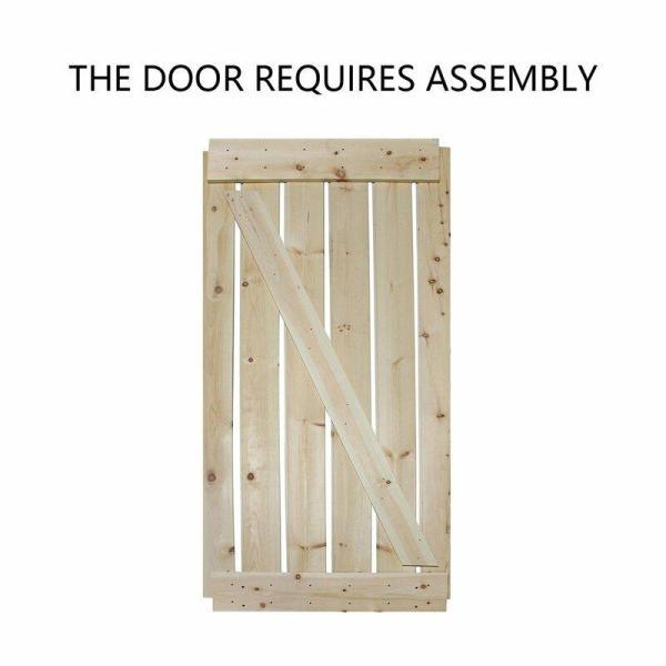 60 in. x 84 in. Unfinished Knotty Pine Wood Double Sliding Barn Door with Classic Bent Strap Black Hardware Kit - Super Arbor