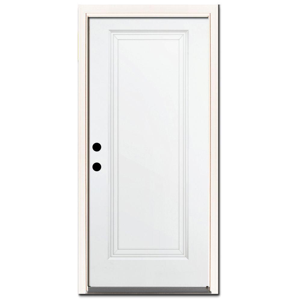 36 in. x 80 in. Premium 1-Panel Primed White Steel Prehung Front Door with 36 in. Left-Hand Outswing and 4 in. Wall - Super Arbor