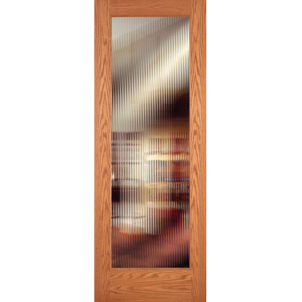 30 in. x 80 in. Reed Smooth 1 Lite Primed MDF Interior Door Slab - Super Arbor