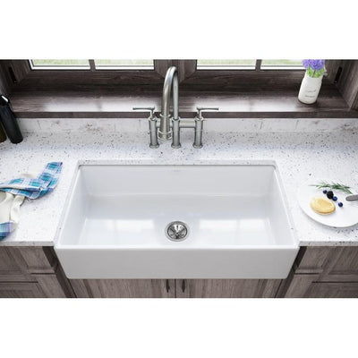 Burnham White Fireclay 36 in. Single Bowl Farmhouse Apron Kitchen Sink