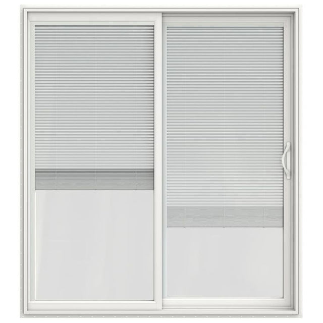 JELD-WEN 72-in x 80-in 4-9/16-in Low-e Insulating Blinds Between The Glass White Vinyl Sliding Right-Hand Sliding Double Patio Door