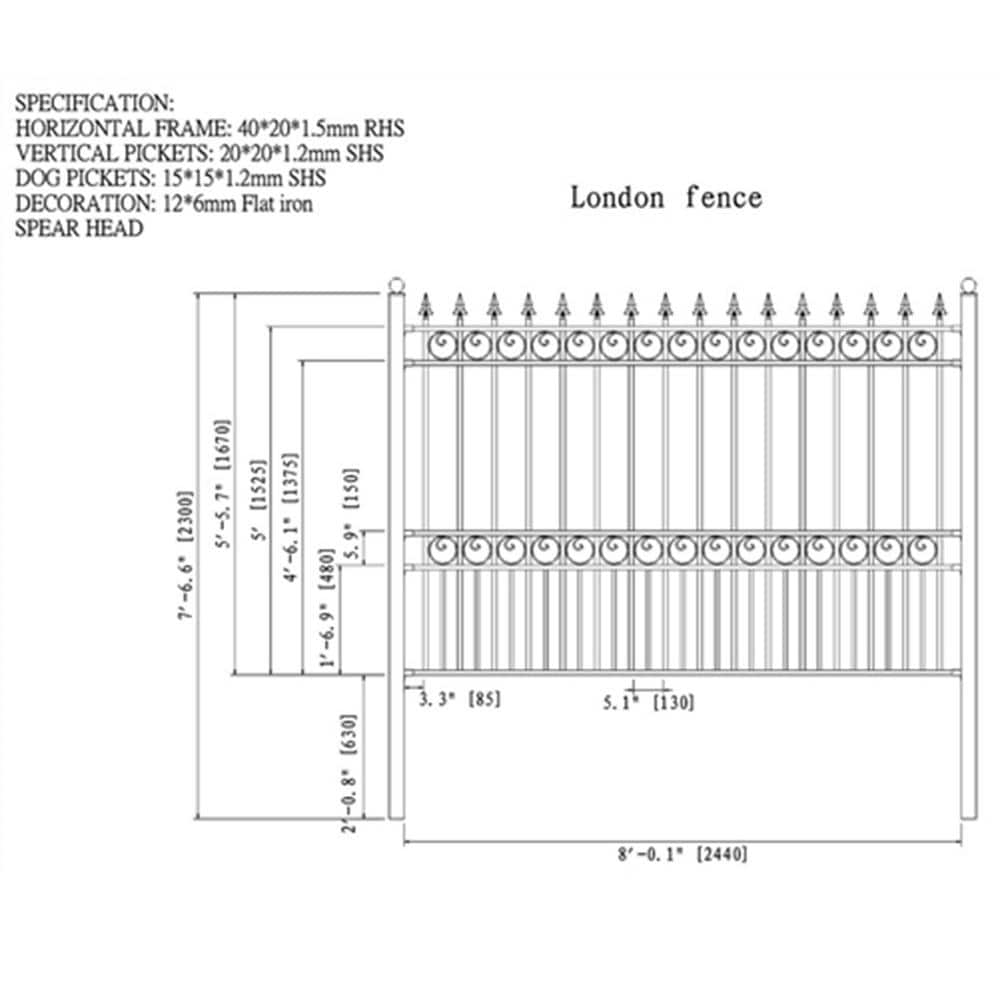 Security Panel Inches ALEKO 32 ft. x 5 ft. London Style Security Fence Panels Steel Fence Ki ...
