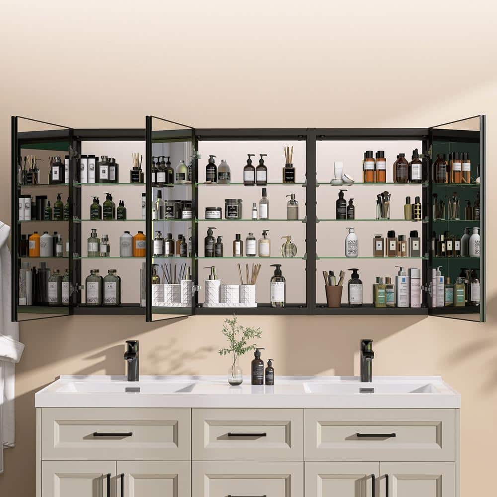 Getpro 60 in. W x 30 in. H Rectangular Aluminum Medicine Cabinet with Mirrors for Bathroom Frameless Recessed or Surface Mount