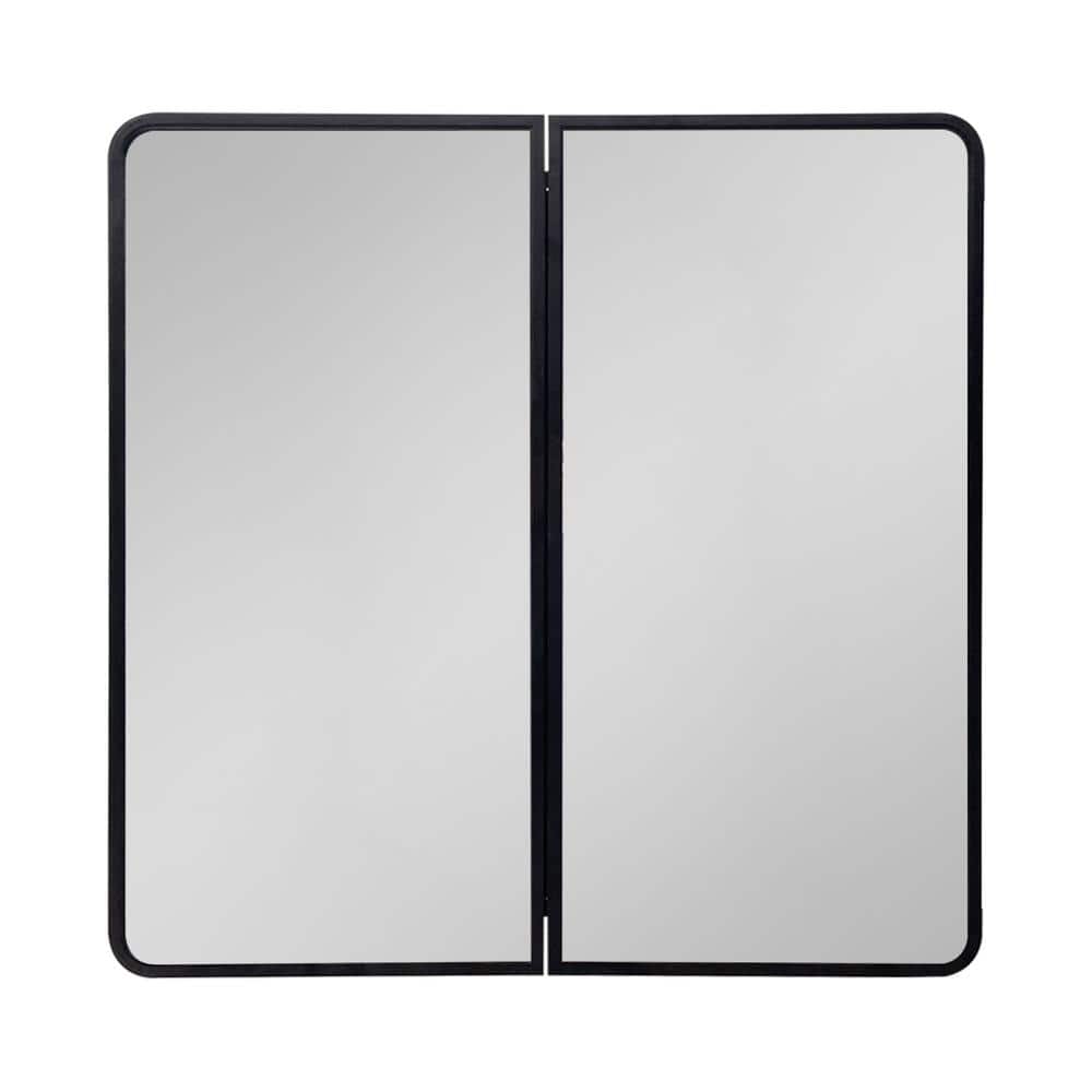 IHOMEadore 32 in. W x 32 in. H Rectangular Black Metal Wall Mount or Recessed Medicine Cabinet with Mirror in Bathroom
