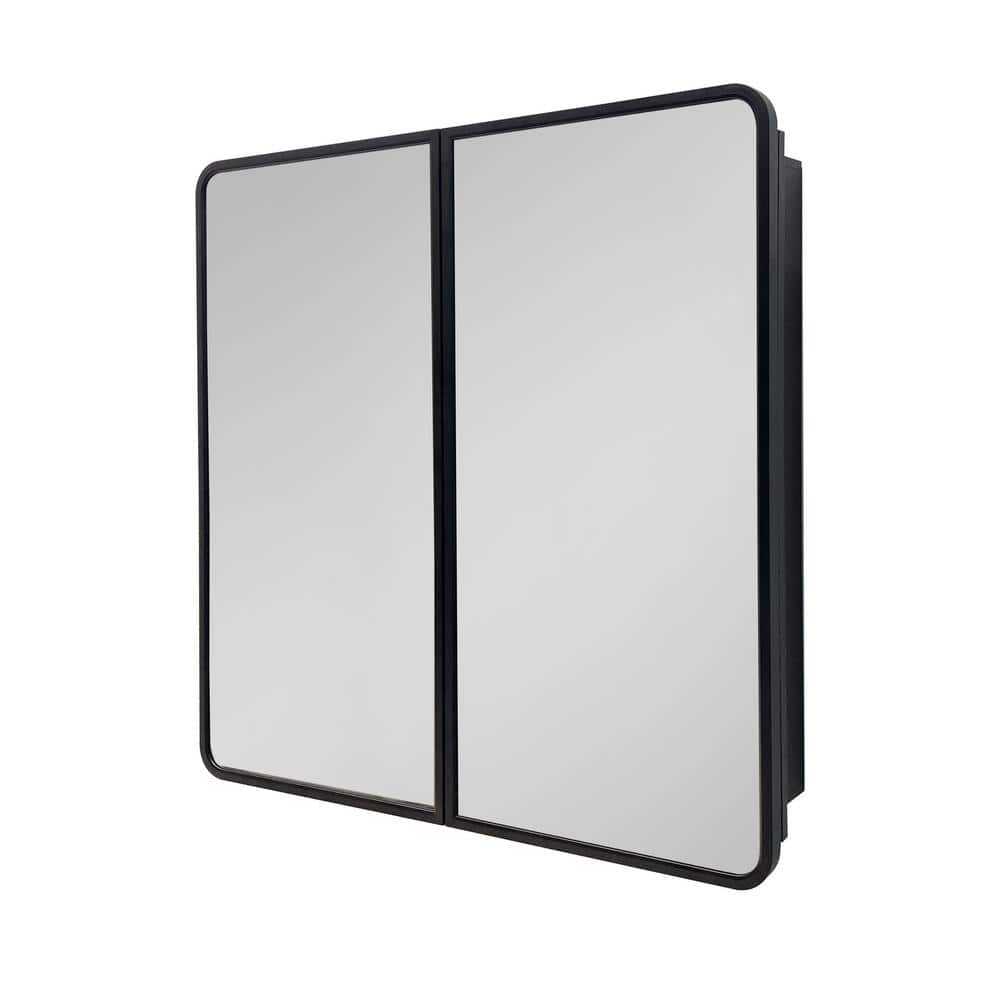 IHOMEadore 32 in. W x 32 in. H Rectangular Black Metal Wall Mount or Recessed Medicine Cabinet with Mirror in Bathroom