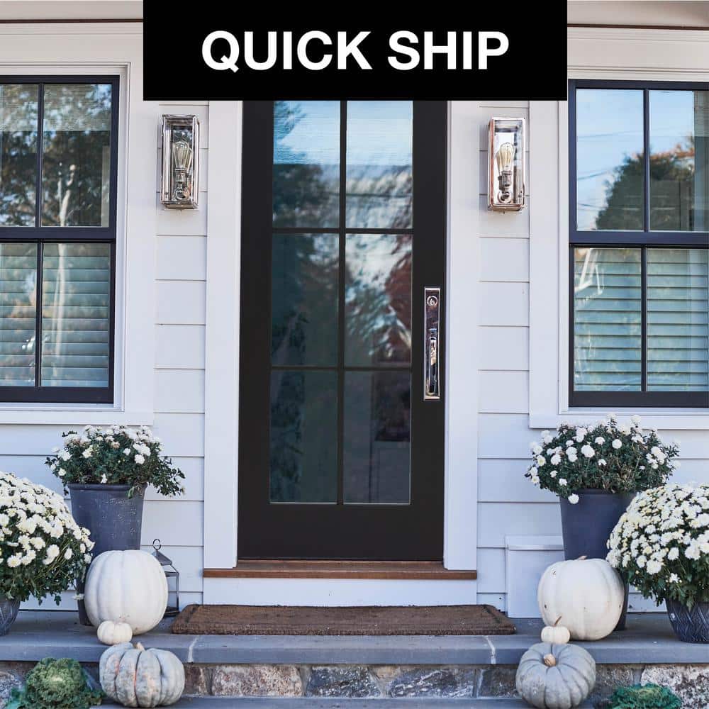 JELD-WEN 36 in. x 80 in. Left-Hand 6 Lite Clear Glass Black Painted Fiberglass Prehung Front Door with Brickmould