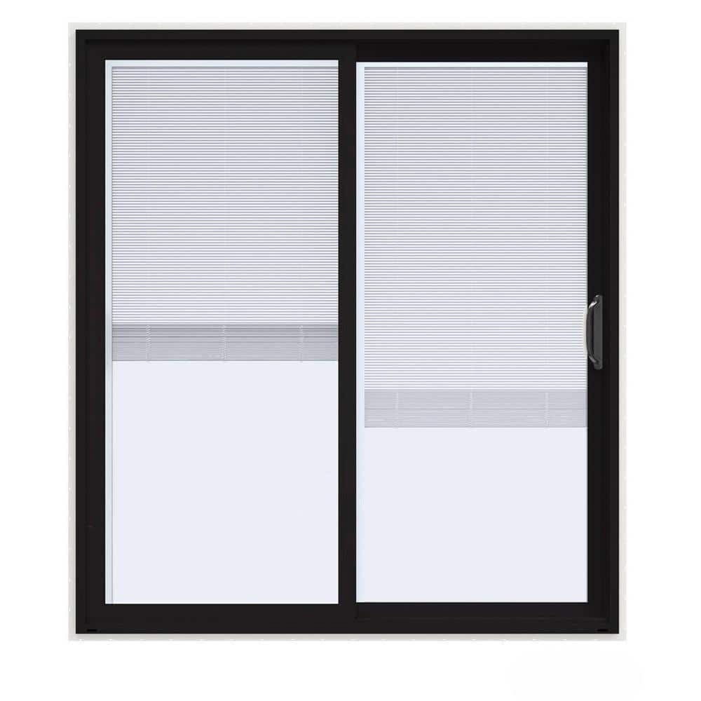 JELD-WEN V-4500 72 in. x 80 in. Contemporary Black FiniShield Vinyl Right-Hand Full Lite Sliding Patio Door with Internal Blinds