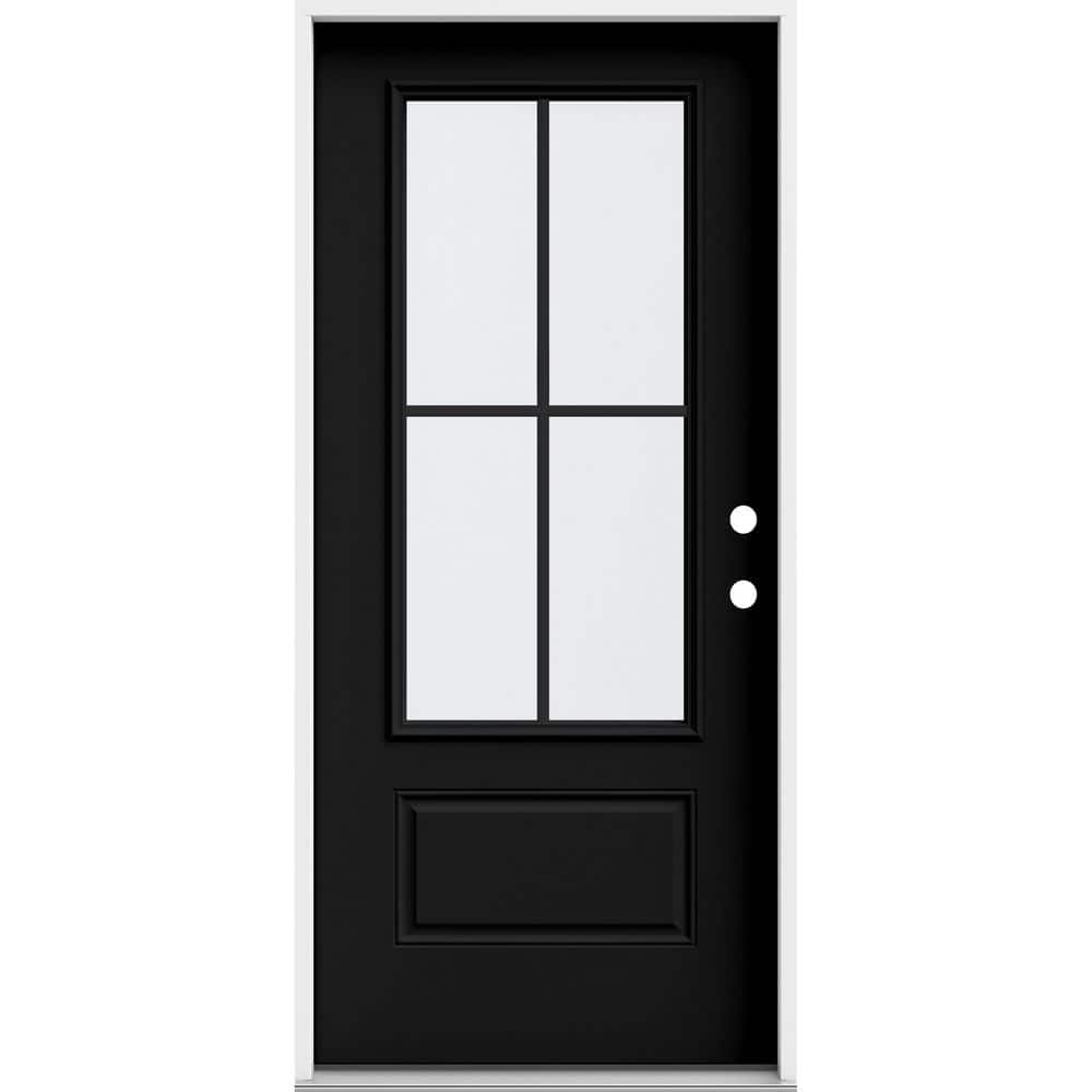 JELD-WEN 36 in. x 80 in. 1 Panel Left-Hand Inswing 3/4 Lite Clear Glass Black Steel Prehung Front Door