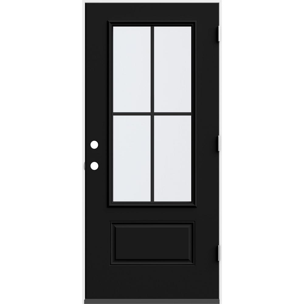 JELD-WEN 36 in. x 80 in. 1 Panel Left-Hand Inswing 3/4 Lite Clear Glass Black Steel Prehung Front Door