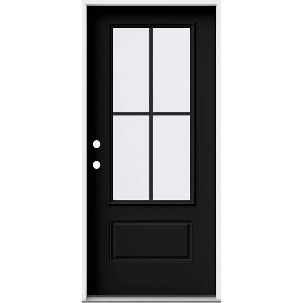36 in. x 80 in. 1 Panel Right-Hand/Inswing 3/4 Lite Clear Glass Black Steel Prehung Front Door