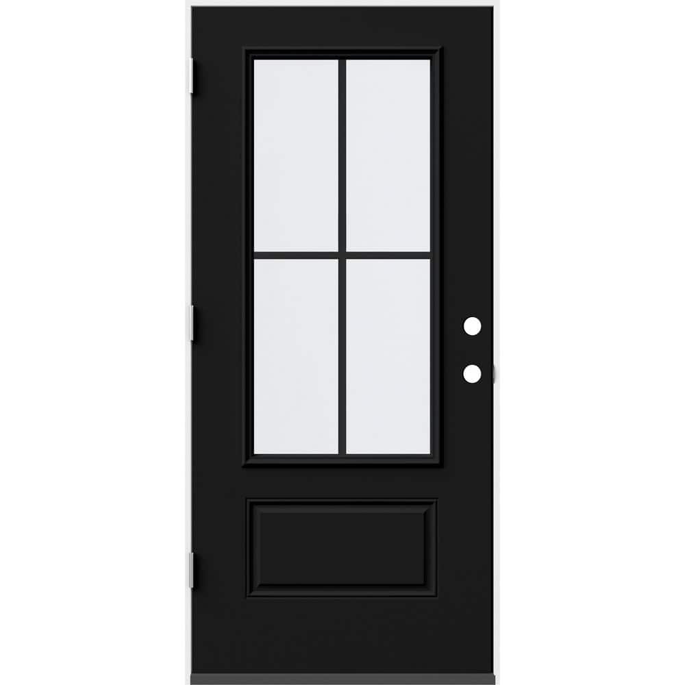 JELD-WEN 36 in. x 80 in. 1 Panel Right-Hand Inswing 3/4 Lite Clear Glass Black Steel Prehung Front Door