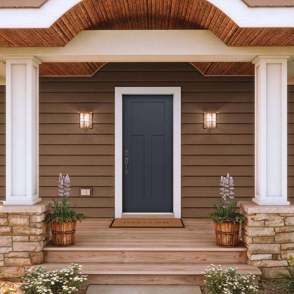 JELD-WEN 36 in. x 80 in. 3-Panel Right-Hand Inswing Craftsman Black Steel Prehung Front Door