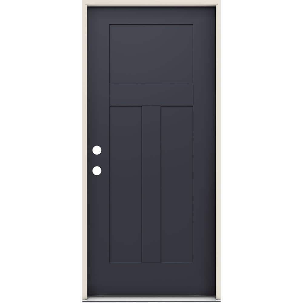 JELD-WEN 36 in. x 80 in. 3-Panel Right-Hand Inswing Craftsman Black Steel Prehung Front Door