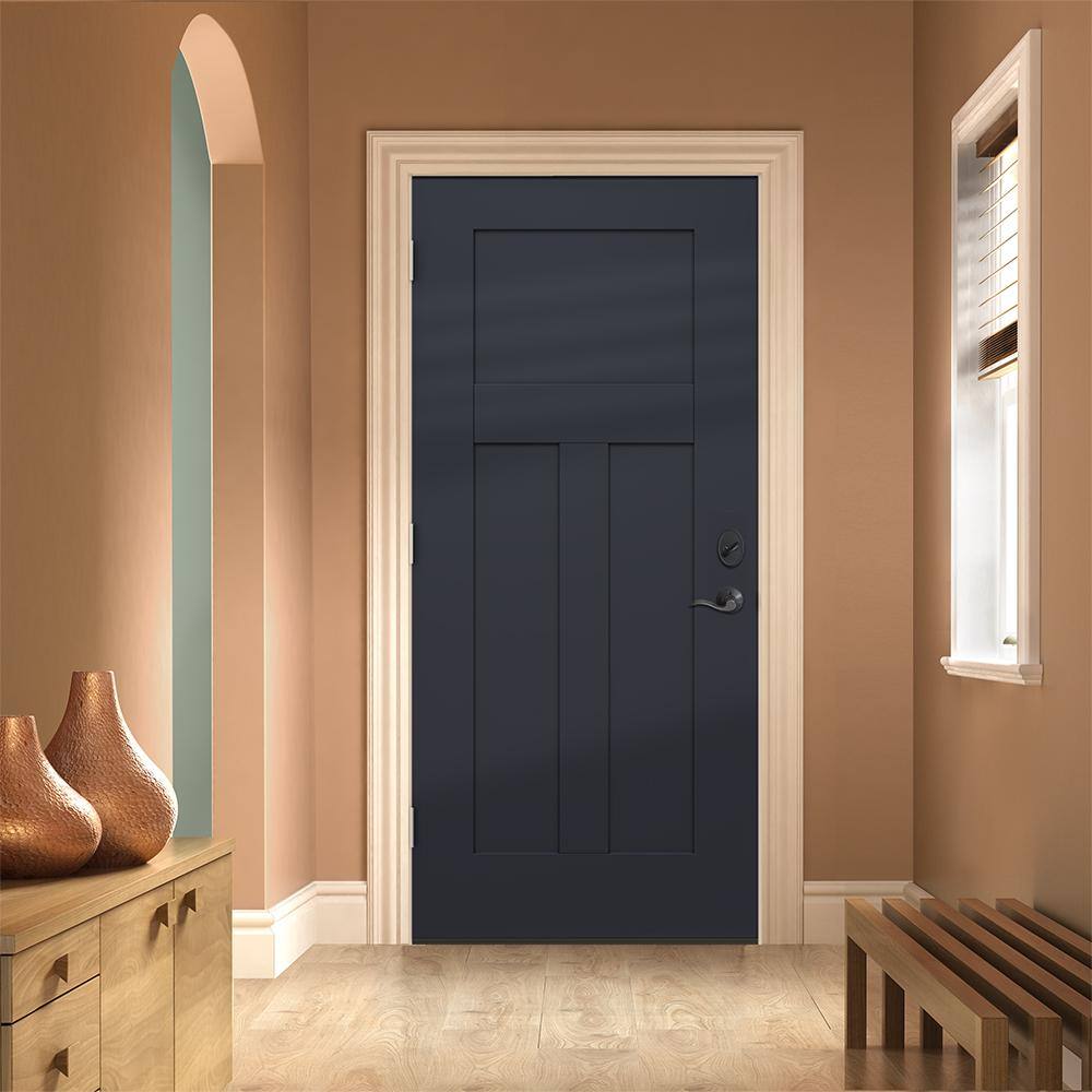 JELD-WEN 36 in. x 80 in. 3-Panel Right-Hand Inswing Craftsman Black Steel Prehung Front Door