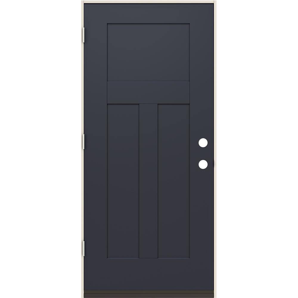 JELD-WEN 36 in. x 80 in. 3-Panel Right-Hand Inswing Craftsman Black Steel Prehung Front Door