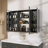 NTQ 40 in. W x 30 in. H Defogging Medium Rectangular Black Aluminum Surface Mount LED Bathroom Medicine Cabinet with Mirror