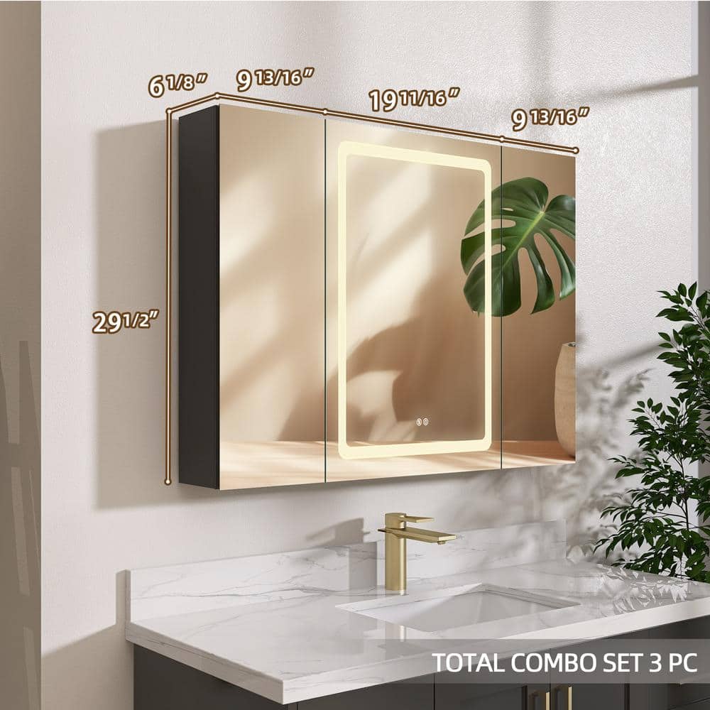 NTQ 40 in. W x 30 in. H Defogging Medium Rectangular Black Aluminum Surface Mount LED Bathroom Medicine Cabinet with Mirror