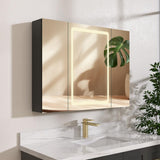 NTQ 40 in. W x 30 in. H Defogging Medium Rectangular Black Aluminum Surface Mount LED Bathroom Medicine Cabinet with Mirror